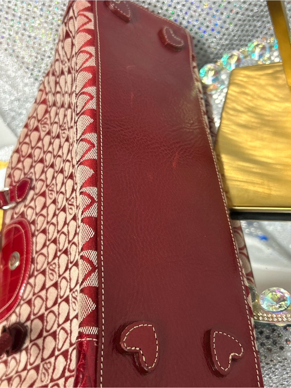 Brighton Red Heart Pattern Canvas and Leather Tote Bag Approx 15 x 9 x 4 - Picture 14 of 17